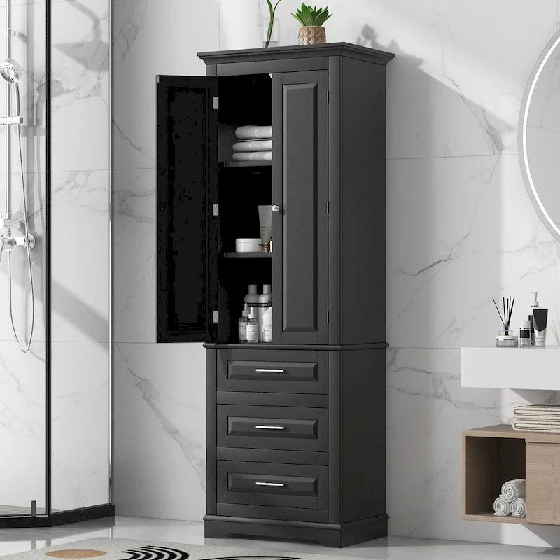 Armoire de rangement de 70 cm de haut avec portes et trois tiroirs pour salle de bain/bureau