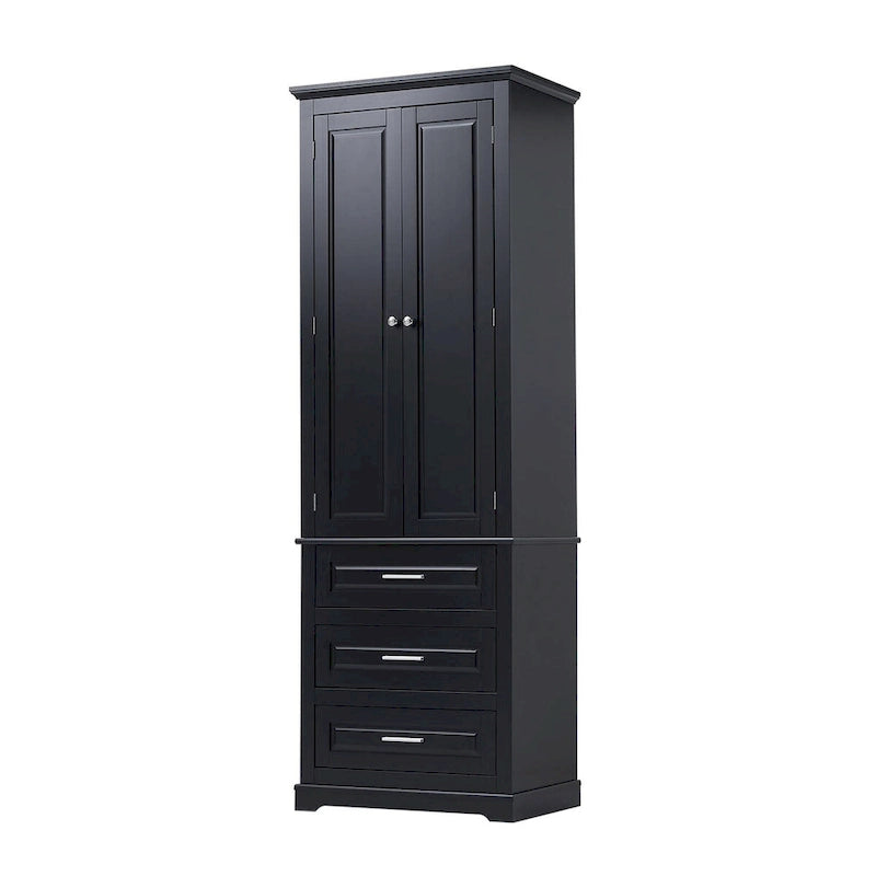 Armoire de rangement de 70 cm de haut avec portes et trois tiroirs pour salle de bain/bureau