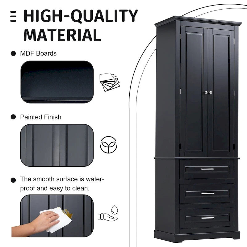 Armoire de rangement de 70 cm de haut avec portes et trois tiroirs pour salle de bain/bureau