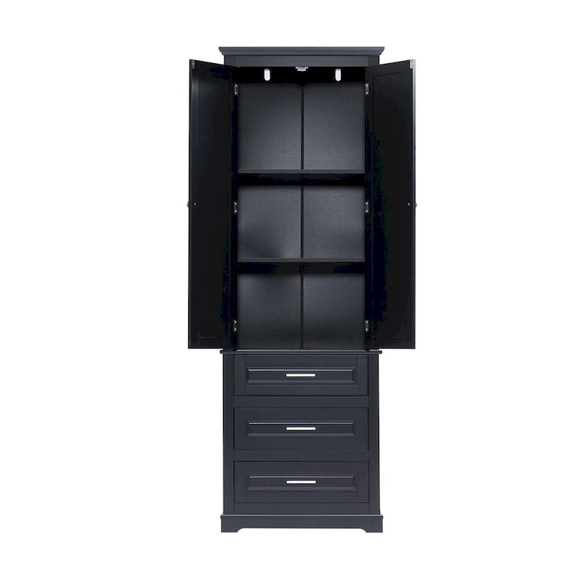 Armoire de rangement de 70 cm de haut avec portes et trois tiroirs pour salle de bain/bureau