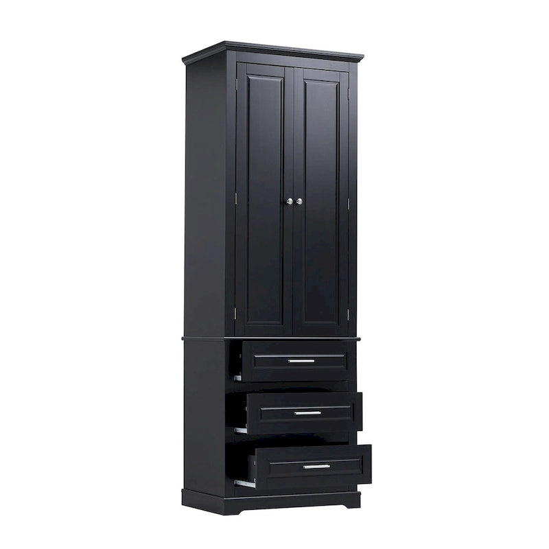 Armoire de rangement de 70 cm de haut avec portes et trois tiroirs pour salle de bain/bureau