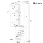 Armoire de rangement de 70 cm de haut avec portes et trois tiroirs pour salle de bain/bureau