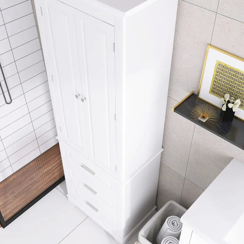 Armoire de rangement de 70 cm de haut avec portes et trois tiroirs pour salle de bain/bureau
