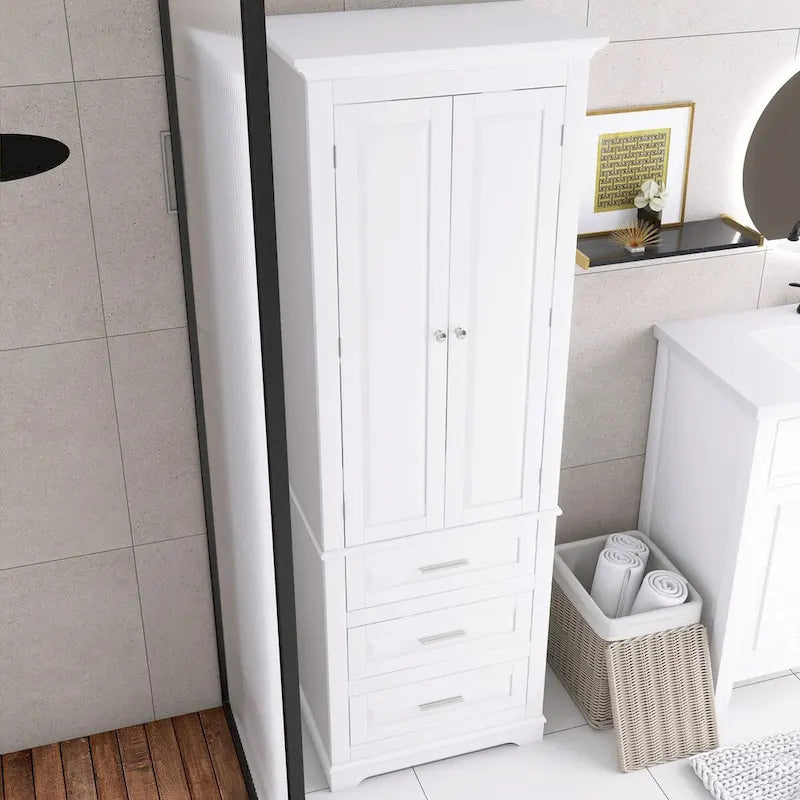 Armoire de rangement de 70 cm de haut avec portes et trois tiroirs pour salle de bain/bureau