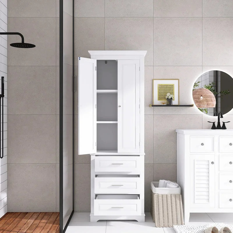 Armoire de rangement de 70 cm de haut avec portes et trois tiroirs pour salle de bain/bureau