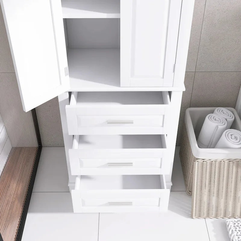 Armoire de rangement de 70 cm de haut avec portes et trois tiroirs pour salle de bain/bureau