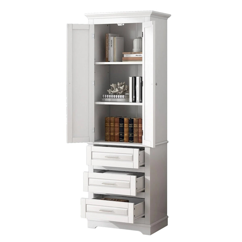 Armoire de rangement de 70 cm de haut avec portes et trois tiroirs pour salle de bain/bureau