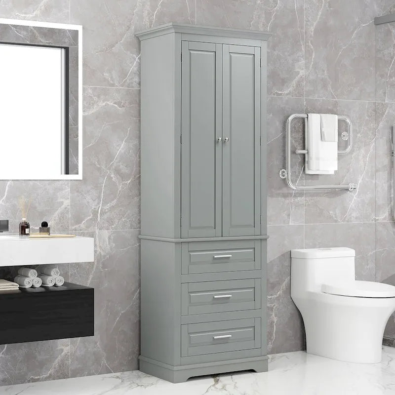 Armoire de rangement de 70 cm de haut avec portes et trois tiroirs pour salle de bain/bureau