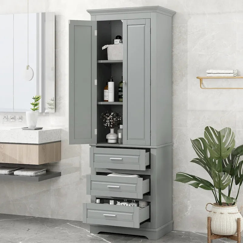 Armoire de rangement de 70 cm de haut avec portes et trois tiroirs pour salle de bain/bureau