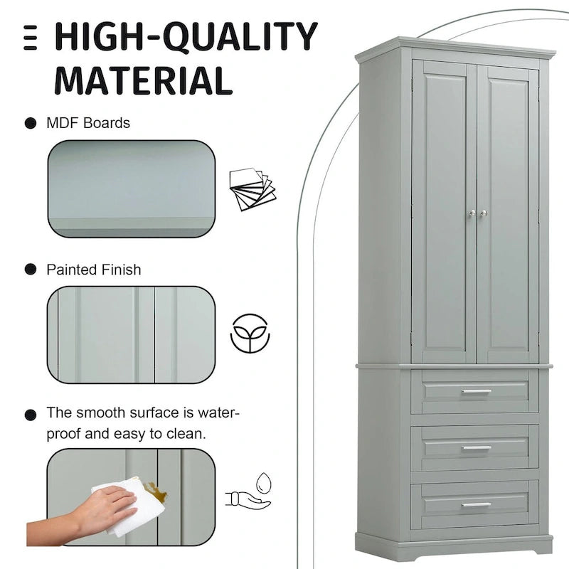 Armoire de rangement de 70 cm de haut avec portes et trois tiroirs pour salle de bain/bureau
