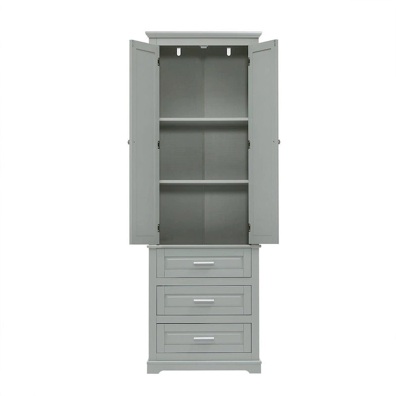 Armoire de rangement de 70 cm de haut avec portes et trois tiroirs pour salle de bain/bureau