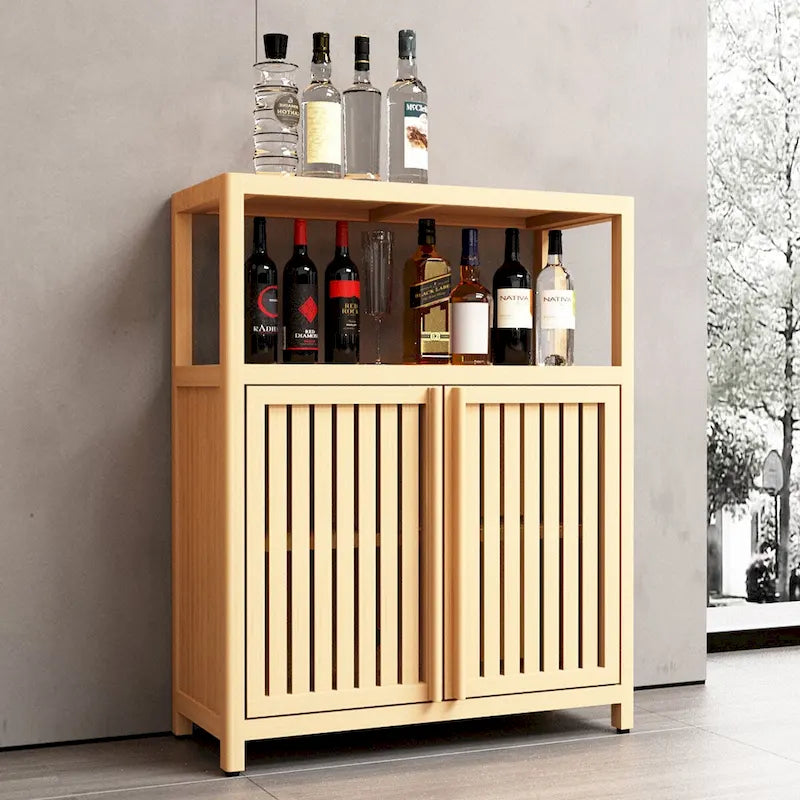 Meuble de salle de bain en bois de 81 cm de haut, à 2 portes, de couleur neutre, avec étagère intérieure