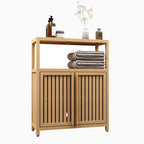 Meuble de salle de bain en bois de 81 cm de haut, à 2 portes, de couleur neutre, avec étagère intérieure