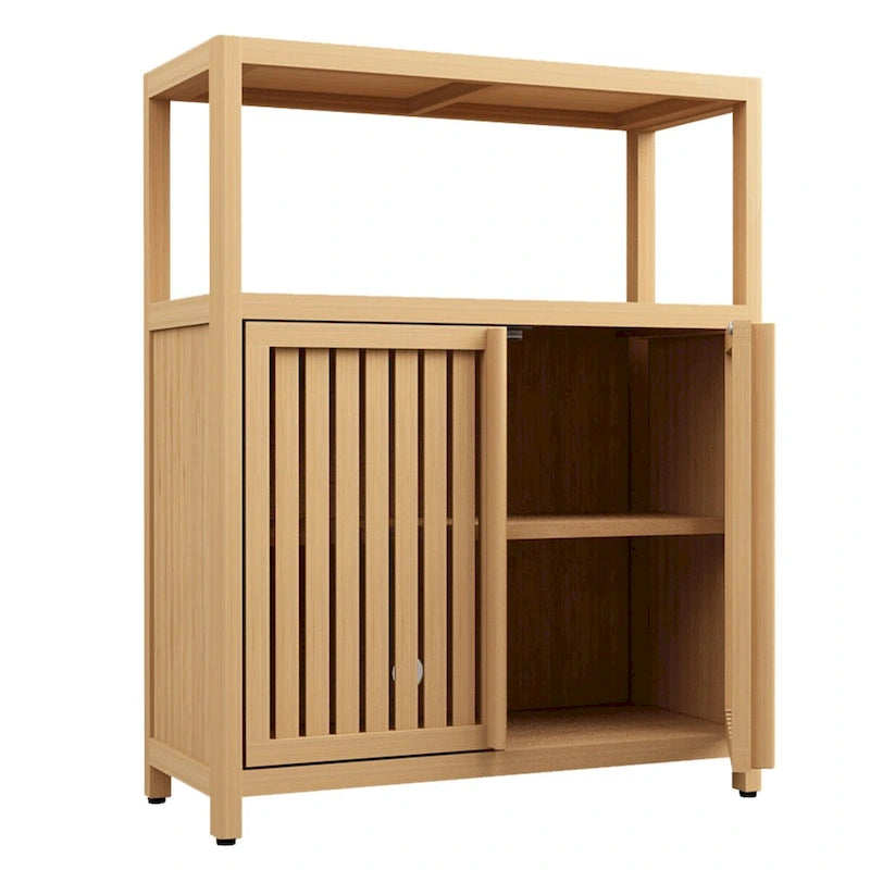 Meuble de salle de bain en bois de 81 cm de haut, à 2 portes, de couleur neutre, avec étagère intérieure