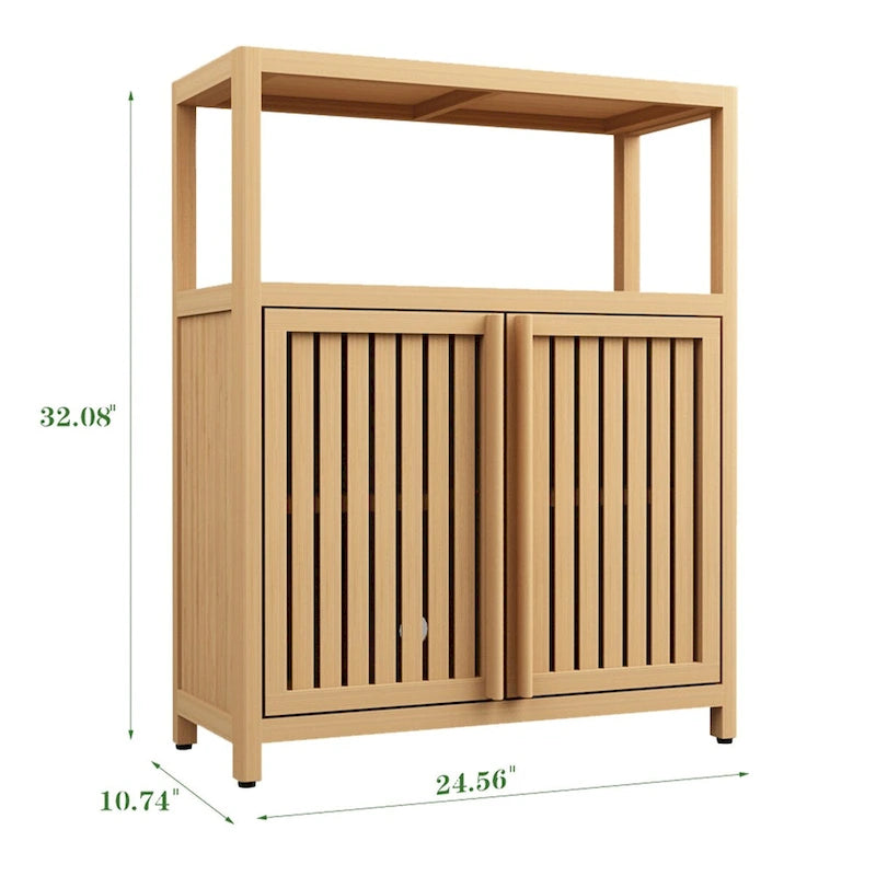 Meuble de salle de bain en bois de 81 cm de haut, à 2 portes, de couleur neutre, avec étagère intérieure