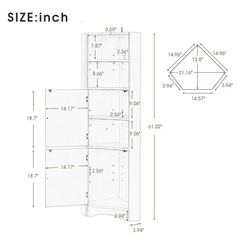 Armoire d'angle de salle de bain autoportante haute