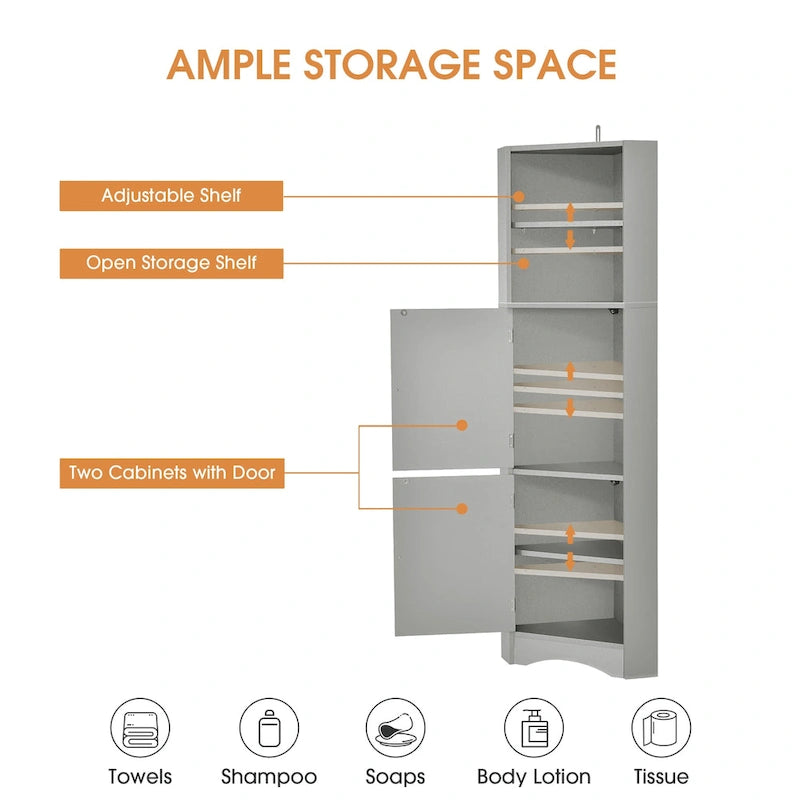 Armoire d'angle de salle de bain autoportante haute