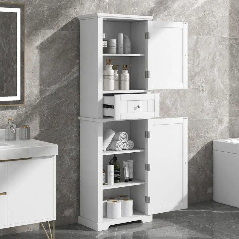 Bathroom Freestanding Storage Cabinet with Drawer and Adjustable Shelf