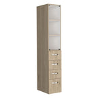 Armoire à linge moderne pour salle de bain, trois étagères, quatre tiroirs - Pin clair/Blanc