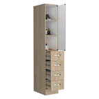 Armoire à linge moderne pour salle de bain, trois étagères, quatre tiroirs - Pin clair/Blanc