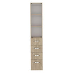 Armoire à linge moderne pour salle de bain, trois étagères, quatre tiroirs - Pin clair/Blanc