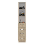 Armoire à linge moderne pour salle de bain, trois étagères, quatre tiroirs - Pin clair/Blanc