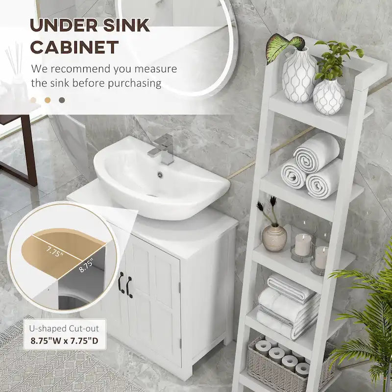 Meuble sous-vasque de salle de bain, meuble sous-vasque sur pied avec étagère réglable, blanc
