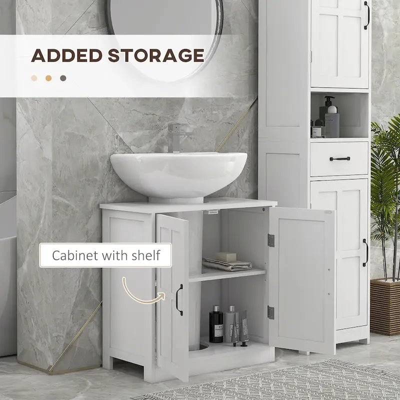 Meuble sous-vasque de salle de bain, meuble sous-vasque sur pied avec étagère réglable, blanc