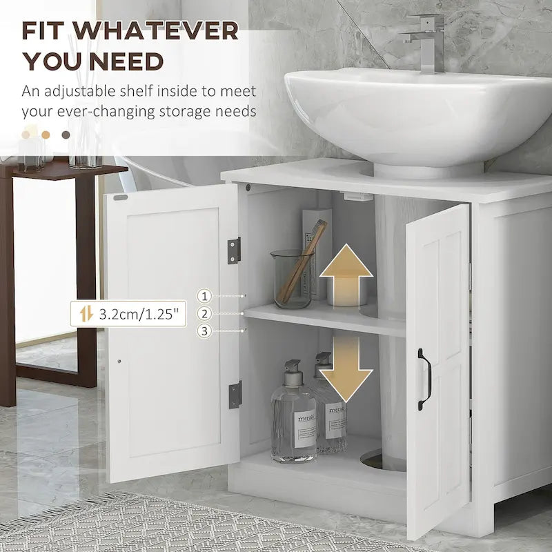 Meuble sous-vasque de salle de bain, meuble sous-vasque sur pied avec étagère réglable, blanc