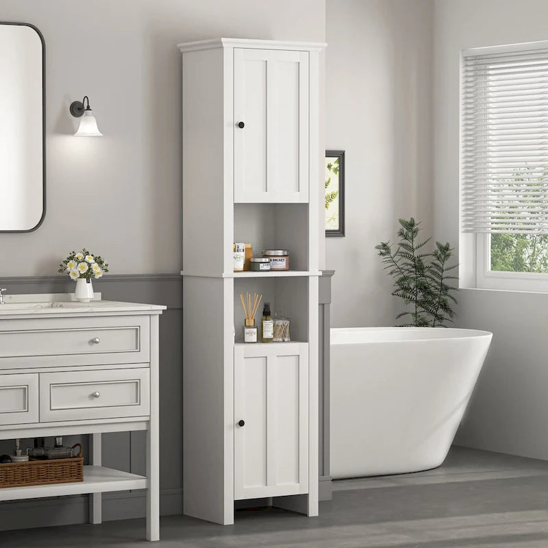 Armoire de rangement en bois pour salle de bain avec 2 portes et étagères