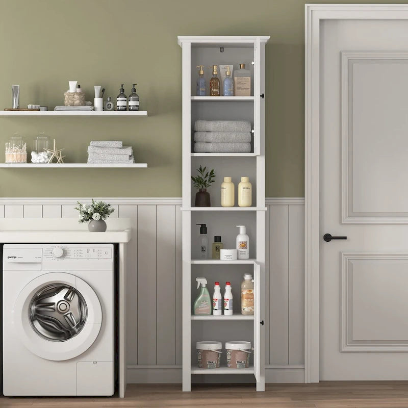 Armoire de rangement en bois pour salle de bain avec 2 portes et étagères
