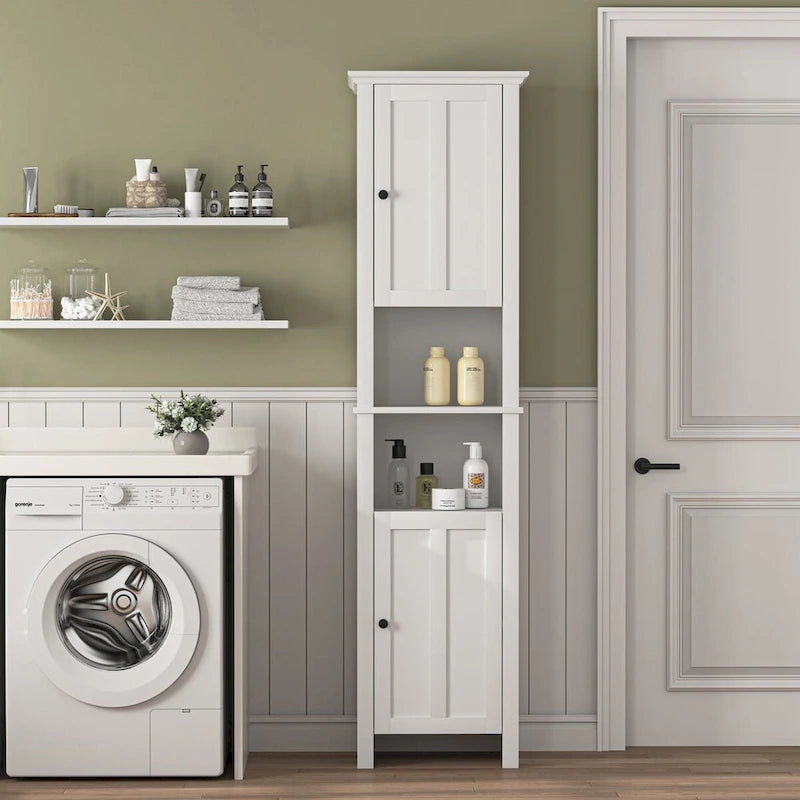 Armoire de rangement en bois pour salle de bain avec 2 portes et étagères