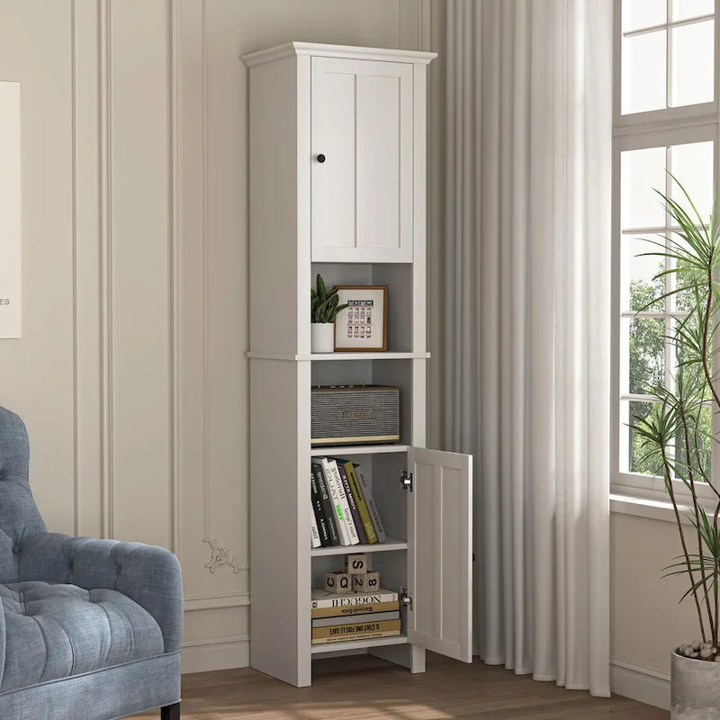 Armoire de rangement en bois pour salle de bain avec 2 portes et étagères