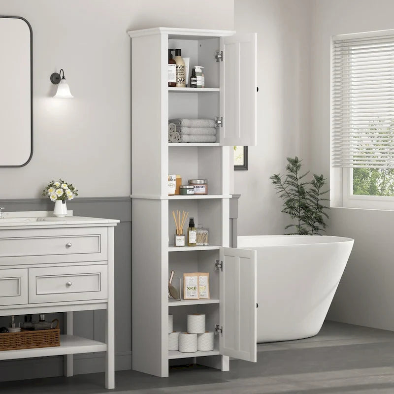 Armoire de rangement en bois pour salle de bain avec 2 portes et étagères