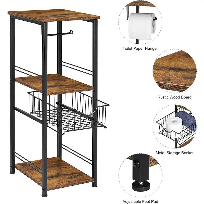Étagère de rangement pour serviettes de salle de bain à 3 niveaux avec porte-serviettes.