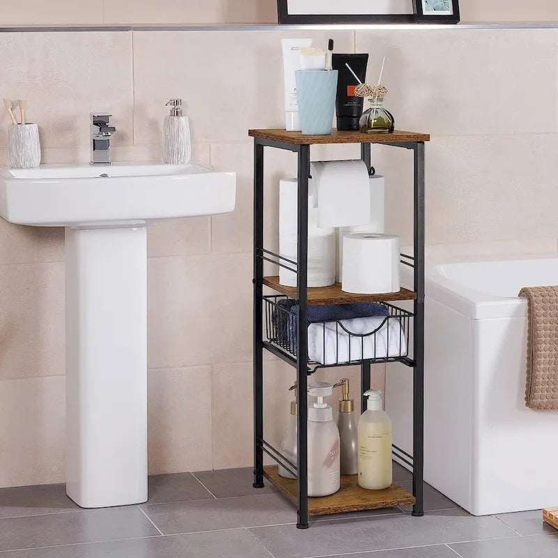Étagère de rangement pour serviettes de salle de bain à 3 niveaux avec porte-serviettes.