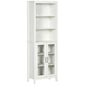 Armoire de salle de bain haute, colonne de rangement pour linge avec étagères réglables, étagère à 3 niveaux et 2 portes vitrées