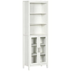 Armoire de salle de bain haute, colonne de rangement pour linge avec étagères réglables, étagère à 3 niveaux et 2 portes vitrées