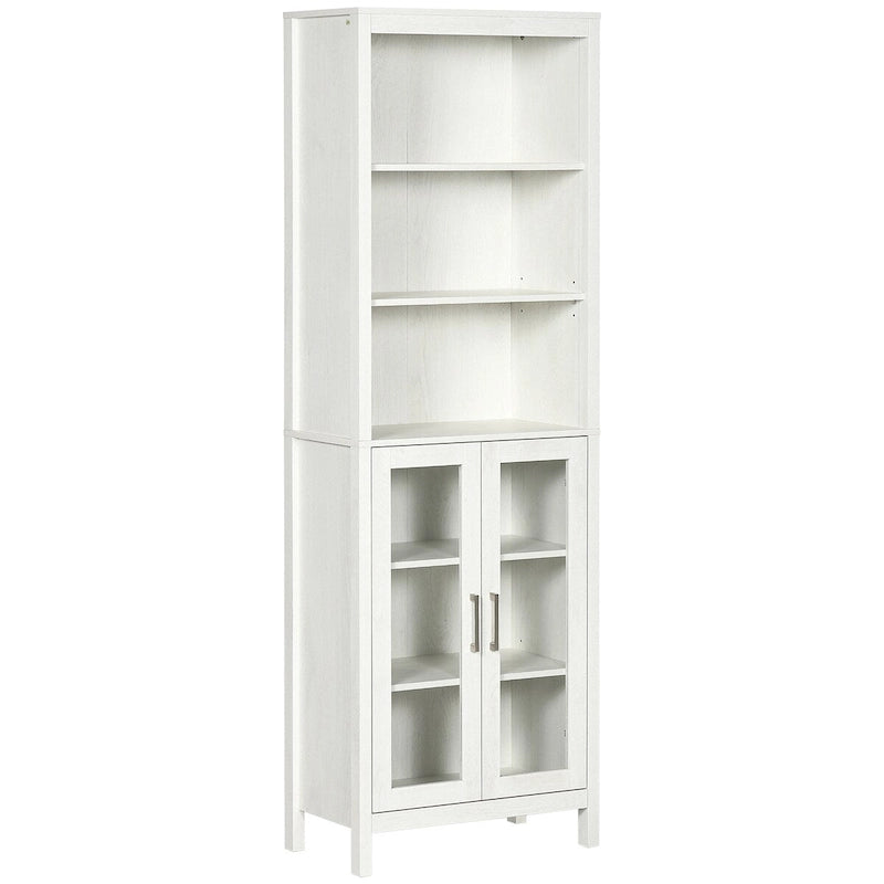 Armoire de salle de bain haute, colonne de rangement pour linge avec étagères réglables, étagère à 3 niveaux et 2 portes vitrées