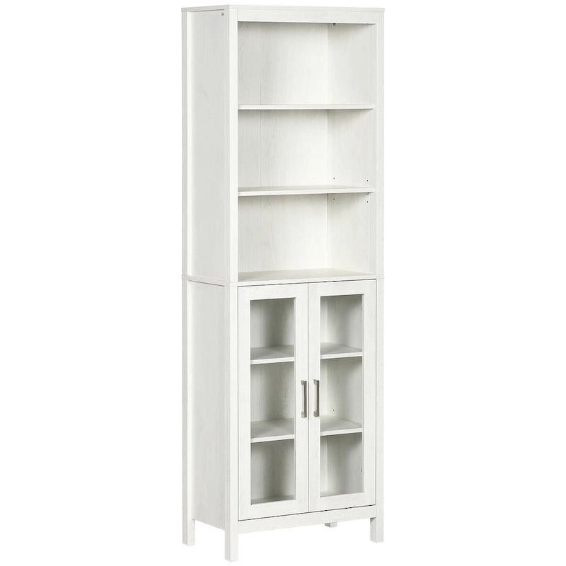 Armoire de salle de bain haute, colonne de rangement pour linge avec étagères réglables, étagère à 3 niveaux et 2 portes vitrées