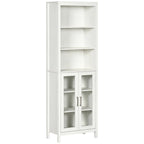 Armoire de salle de bain haute, colonne de rangement pour linge avec étagères réglables, étagère à 3 niveaux et 2 portes vitrées