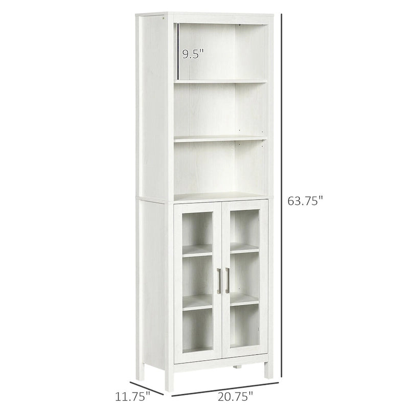 Armoire de salle de bain haute, colonne de rangement pour linge avec étagères réglables, étagère à 3 niveaux et 2 portes vitrées