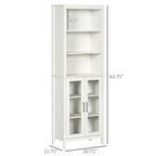 Armoire de salle de bain haute, colonne de rangement pour linge avec étagères réglables, étagère à 3 niveaux et 2 portes vitrées
