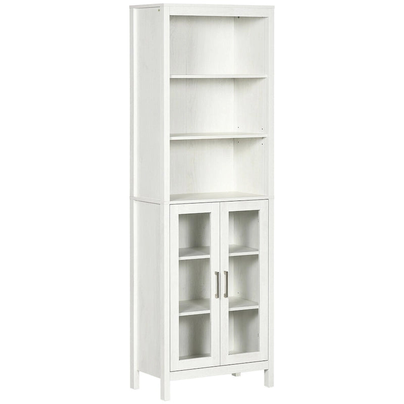 Armoire de salle de bain haute, colonne de rangement pour linge avec étagères réglables, étagère à 3 niveaux et 2 portes vitrées