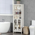 Armoire de salle de bain haute, colonne de rangement pour linge avec étagères réglables, étagère à 3 niveaux et 2 portes vitrées