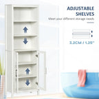 Armoire de salle de bain haute, colonne de rangement pour linge avec étagères réglables, étagère à 3 niveaux et 2 portes vitrées