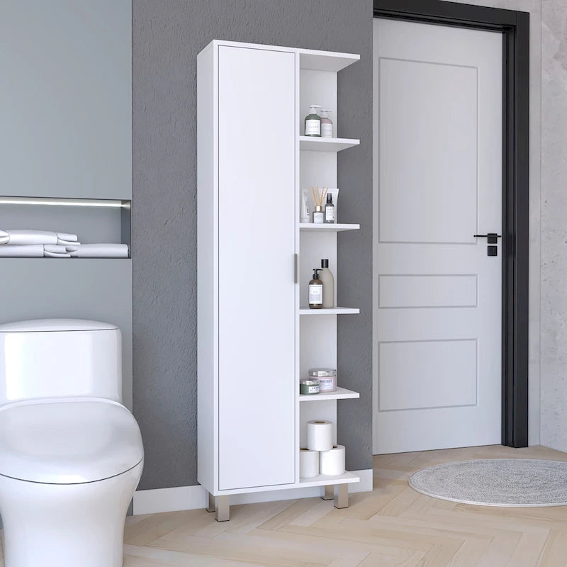Armoire de rangement de salle de bain en lin de 63 pouces de haut avec quatre étagères ouvertes