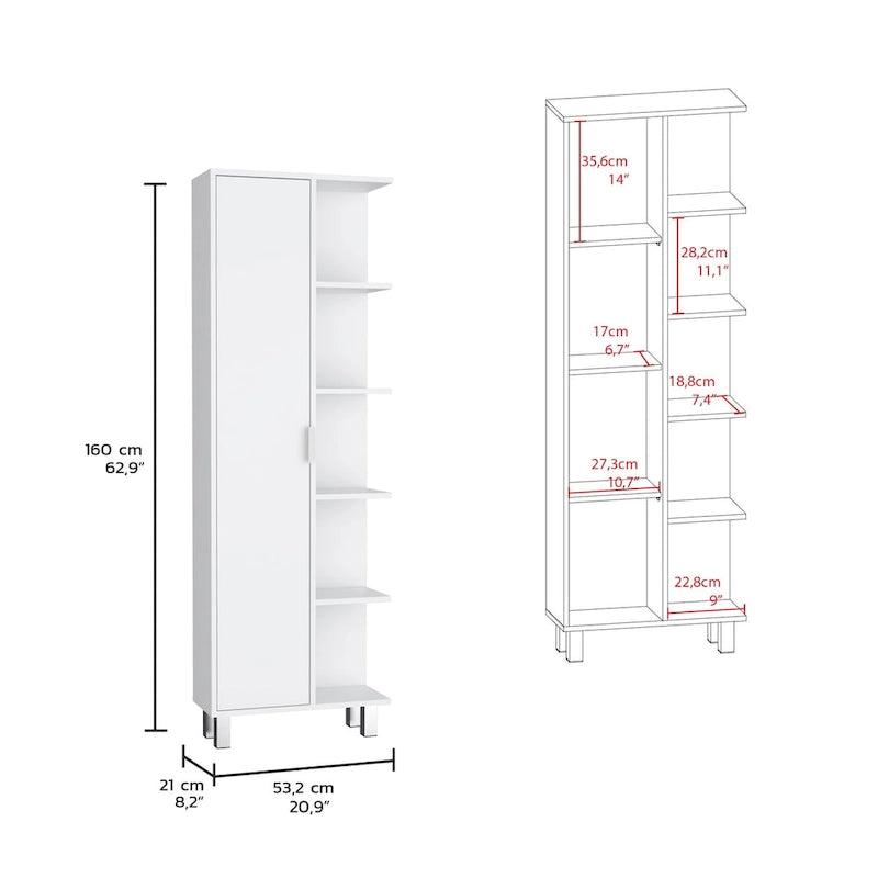 Armoire de rangement de salle de bain en lin de 63 pouces de haut avec quatre étagères ouvertes