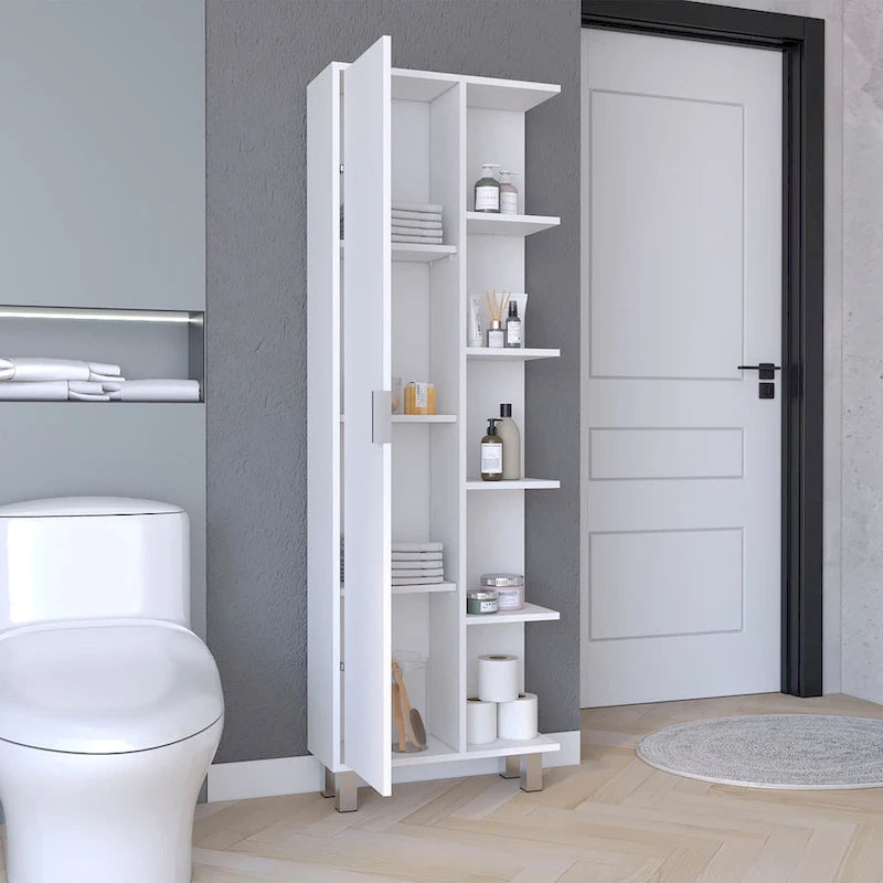 Armoire de rangement de salle de bain en lin de 63 pouces de haut avec quatre étagères ouvertes