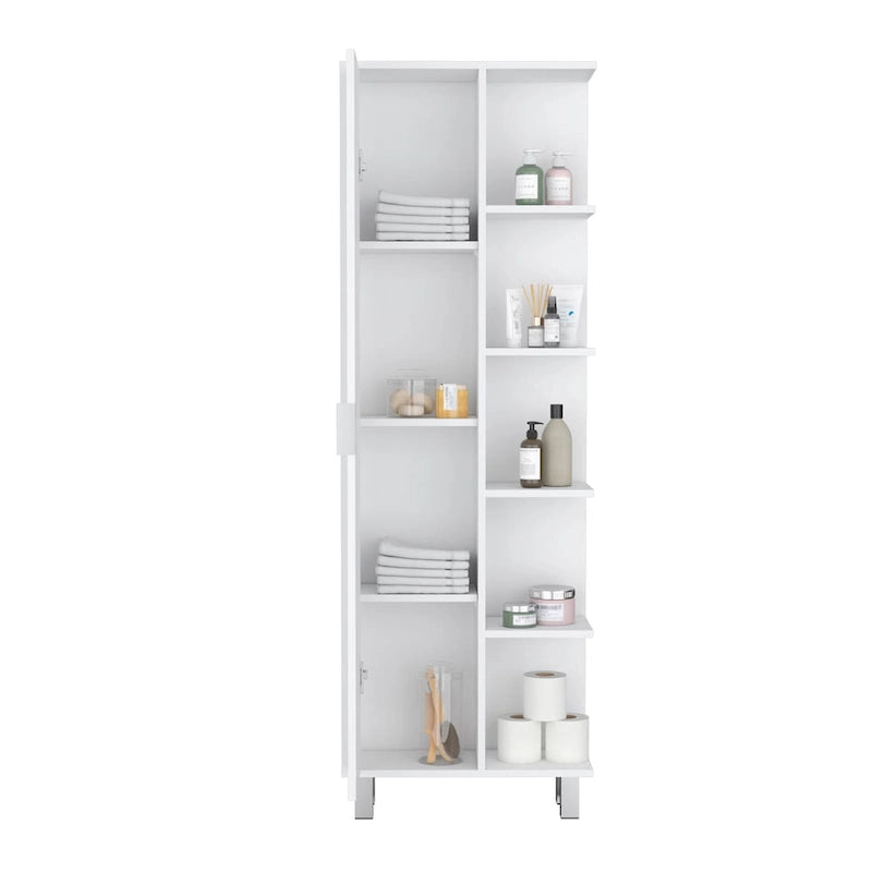 Armoire de rangement de salle de bain en lin de 63 pouces de haut avec quatre étagères ouvertes